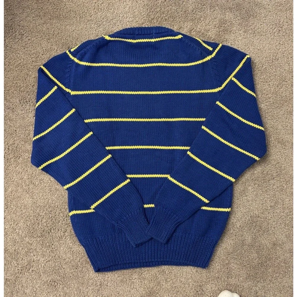 VTG 90s Eddie Bauer Striped Knit Sweater Men Medium Blue Yellow Preppy Dadcore